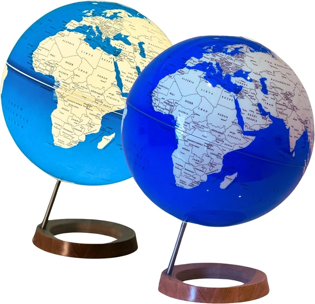 Mappamondo Illuminato Diametro 33Cm Con Base in Legno - Mappamondo Luminoso - Ma