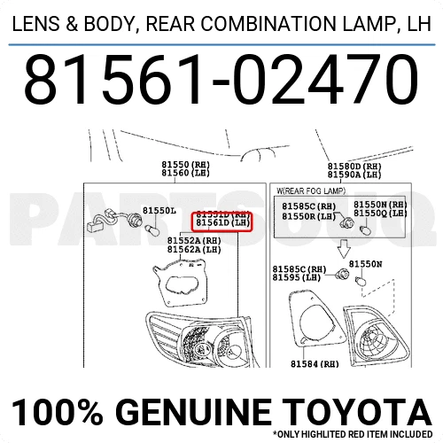 8156102470 Genuine Toyota LENS &amp; BODY, REAR COMBINATION LAMP, LH OEM