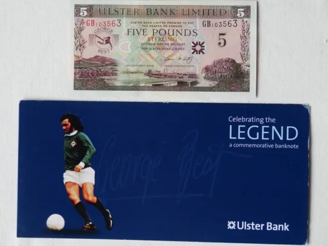 GEORGE BEST FIVER NOTE ULSTER BANK £5 FIVE POUND Banknote - UNCIRCULATED