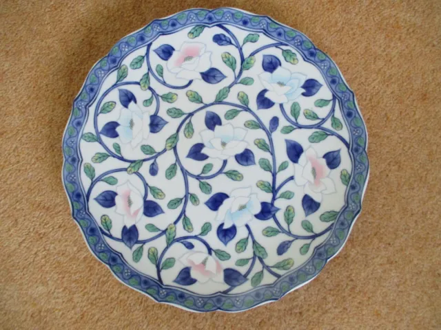 Japanese blue & white dish / plate Flowers John Jenkins Porcelain Japan