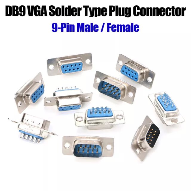 VGA Male/Female Plug Socket DB9 9-Pin D-SUB 2 Rows Solder Type Connector Adapter