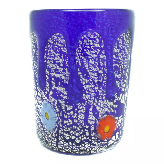 Murano Verre Shot Verre Bleu Rouge Jaune Argenté Millefiori 9cm Haute