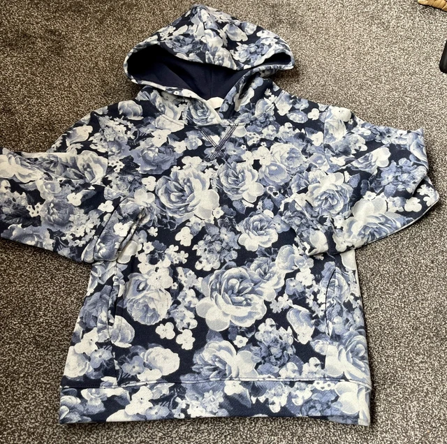 Girls H&M Blue & White Floral Hoody- Age 4-6Yrs Bnwot