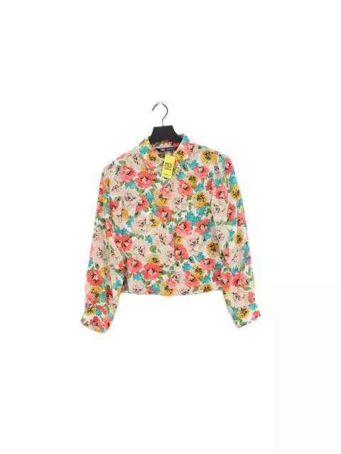 Zara Women's Shirt XS Multi Floral 100% Polyester Long Sleeve Collared Basic