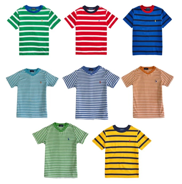 Ex Ralph Lauren Kids Cotton Striped T Shirt 'Small Pony'  Age 2-16