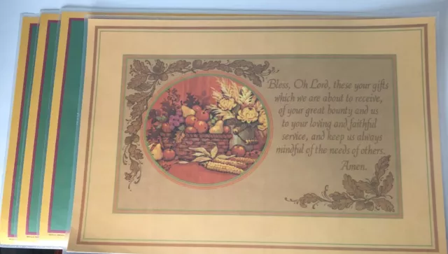 4 Vintage Double Sided Laminated Religious Prayer Place Mats 1979 Placemat