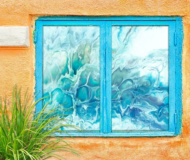 3D Blue Texture 161NAO Window Film Print Sticker Cling Stained Glass UV Block Fa