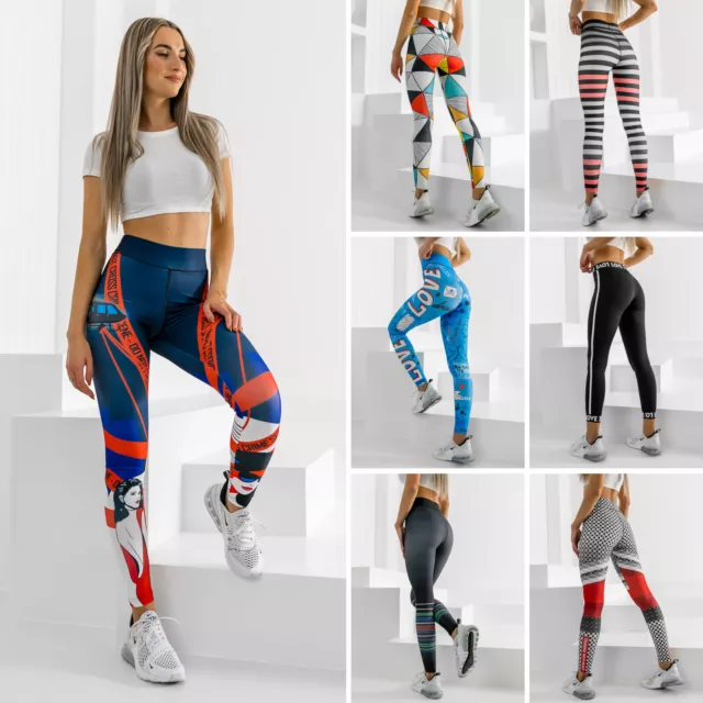 Leggings Sporthose Trainingshose Leggins Bunt Slim Fit Damen Mix BOLF Aufdruck