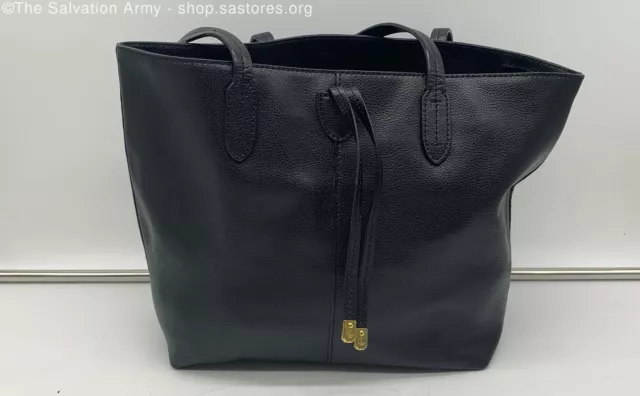 Ralph Lauren Women's Solid Black Cow Leather Departure Tote Bag W/ Inner Pockets