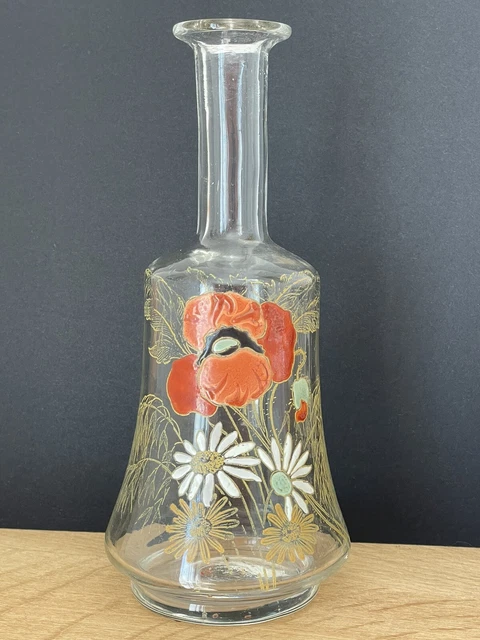 Ancienne Carafe émaillée à décor de fleurs - Coquelicot - Legras ? - Art nouveau