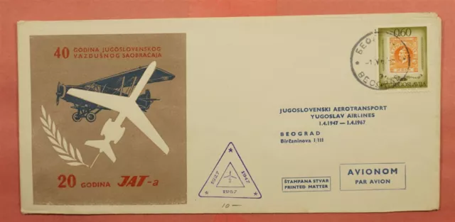 Dr Who 1967 Yugoslavia Airlines Jat Anniversary Flight Beograd Cancel 96229