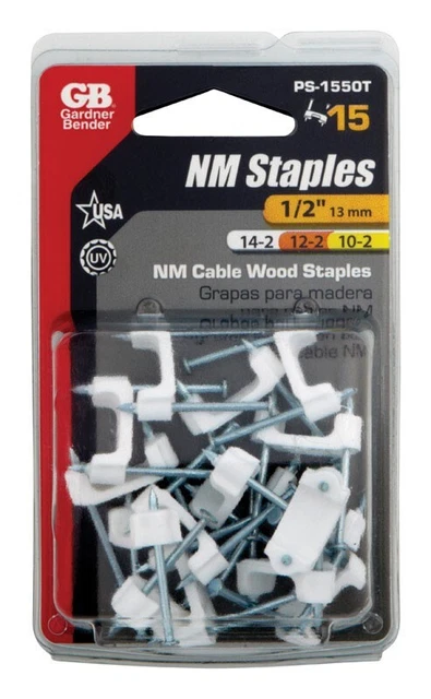 Gardner Bender 1/2" 13mm Plastic Insulated Zinc-Plated Cable Staples 15 pk