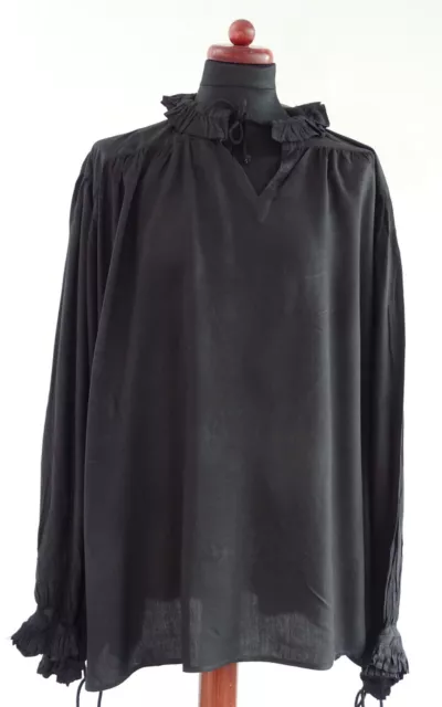 Camicia nera con volant viscosa medievale LARP pirati rinascimentali black
