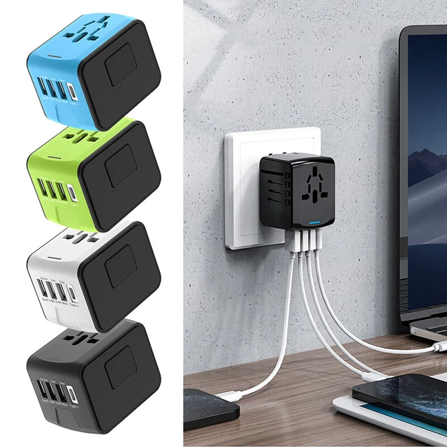 World Wide Travel Adapter Multi Plug Universal Charger UK EU AU US 4 USB Port TL