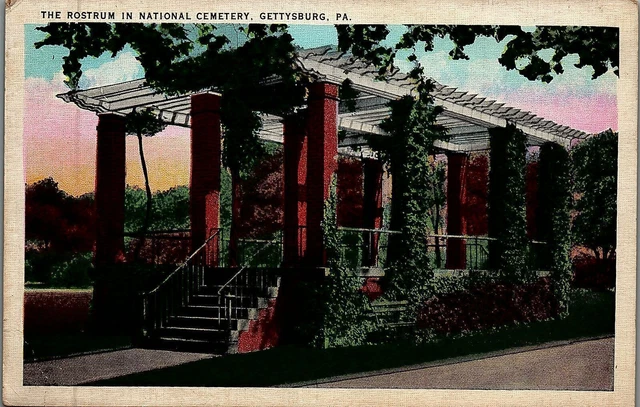 Medieval Rostrum 1940S THE ROSTRUM IN NATIONAL CEMETERY, GETTYSBURG, PA LINEN POSTCARD ...
