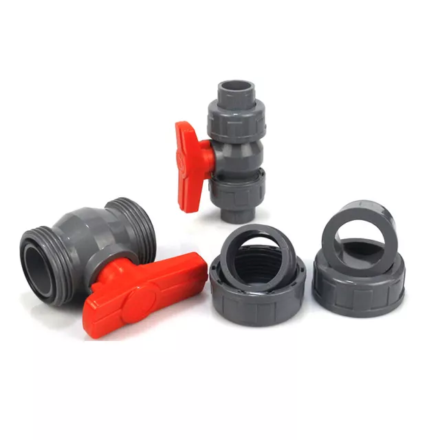 Grey PVC Ball Valve Double Union Solvent Weld Pipe Fittings Pond Tank 20-110mm