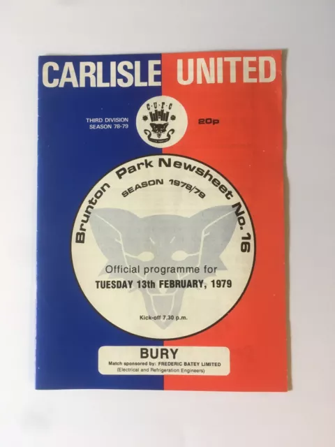 Carlisle United v Bury 1978-79 Division 3 Free Postage