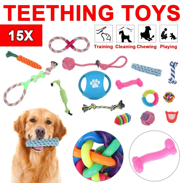 15 Stk Hunde Spielzeug Set Kauspielzeug aus Seil Interaktives Pet Dog Welpen Toy