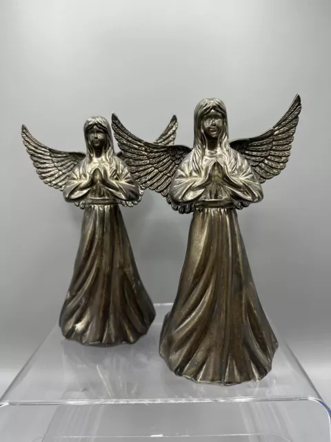 Vintage Set of 2 International Silver Company Plated Praying Angel Candle Holder