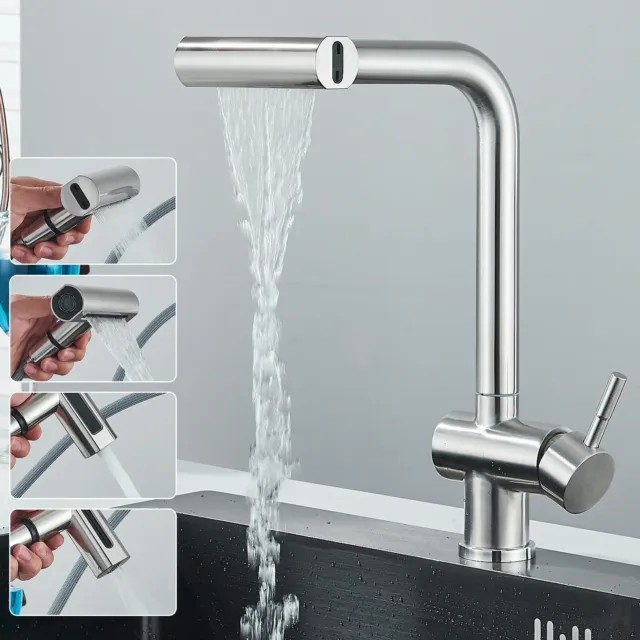 Kitchen Taps Pull out Spray Head Sink Mixer Tap Mono Single Lever Swivel Faucet