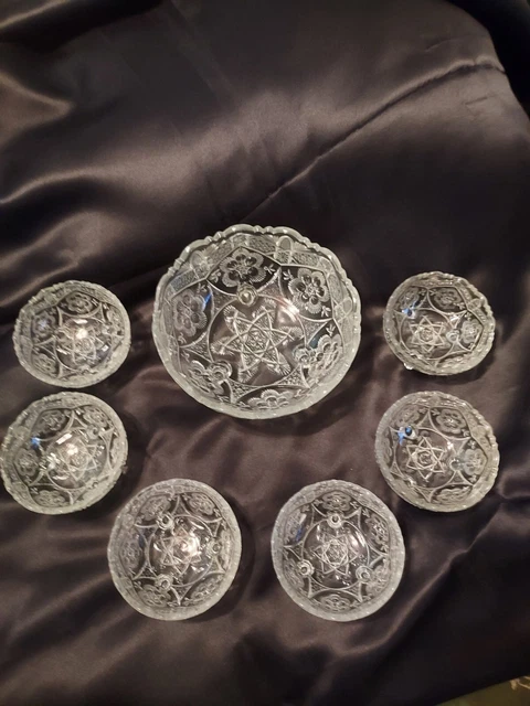 Antique American Brilliant Cut Glass  3 Footed Bowl Including 6 Serving Size...