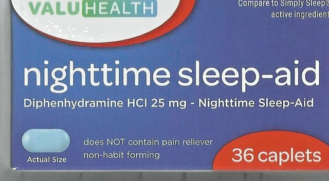 ValuHealth ayuda nocturna para dormir difenhidramina HCI 25 mg 36 cápsulas VENCIMIENTO 08/23