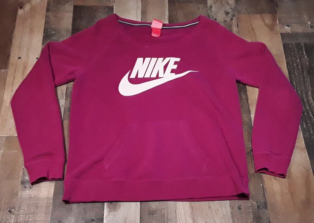 Nike Women's Large Rally Crew Sweatshirt Fleece Red Maroon Front Pockets 545544