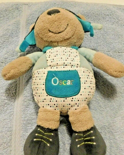 Peluche doudou ours Oscar SAUTHON  beige bleu aviateur 30 cm ttbe
