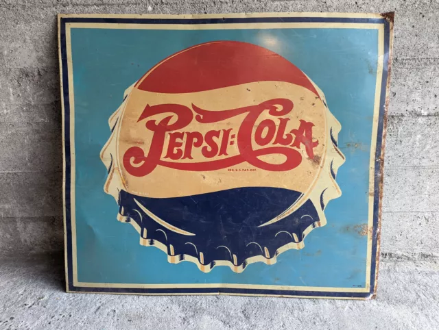 Rare Vintage Pepsi-Cola Double Dot Metal Advertising Sign 1940s 