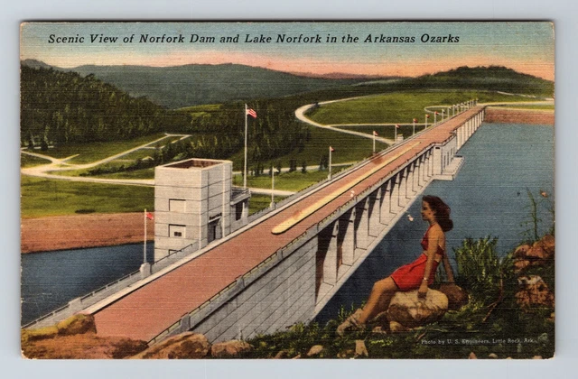 Lake Norfork AR-Arkansas, Scenic View Norfork Dam, Ozarks Vintage Postcard