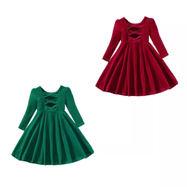 Kids Girl's Fancy Costume Winter Santa Claus Dresses Party Xmas Dress Velvet