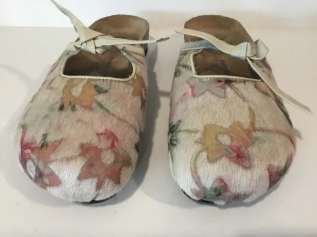 EUROWELLNESS Balance Health Clogs Shoes Cowhide Leather 7.5 38 Off White Floral