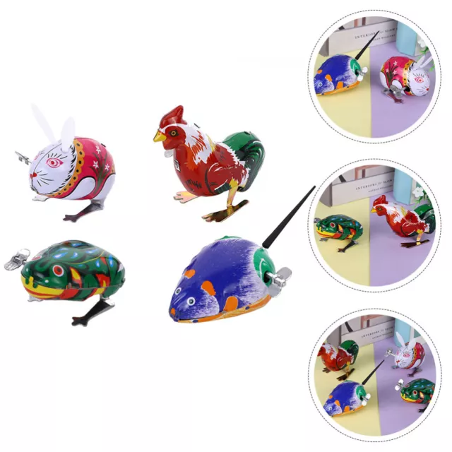 4 Pcs Tin Clockwork Toy Animal Figures Wind Up Toys Wind-up Jumping Frog