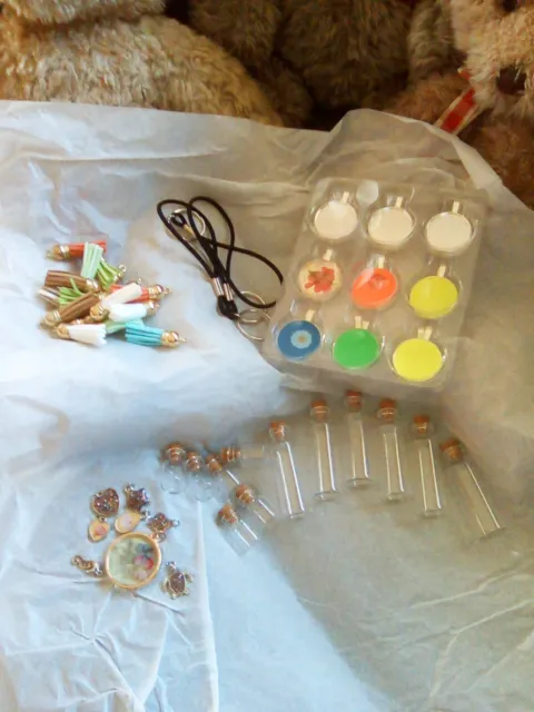 jewelry making findings lot, resin, glass, handmade, tassels, mix color