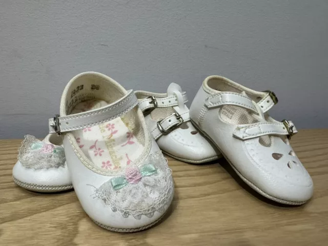 Vintage Bundle Of 2 Wee Kids size 0 White Mary Jane Infant baby Girl