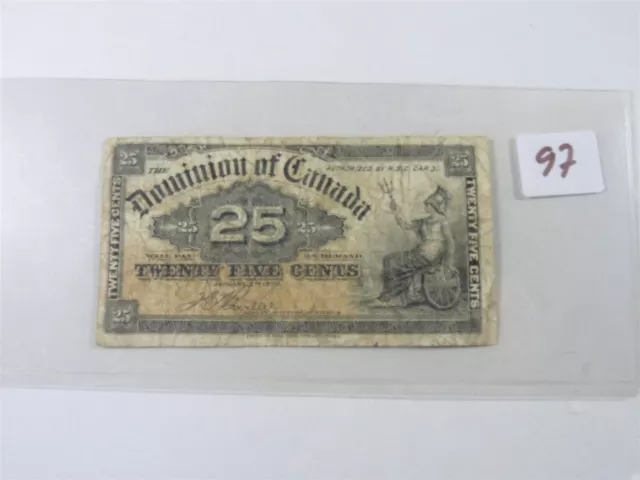 CANADA BANKNOTE SHINPLASTER 1900  25 cent SIGNATURE BOVILLE NO77