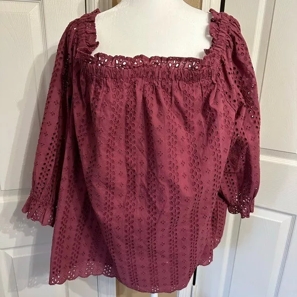 lane bryant 26 28 off the shoulder laser cut maroon long sleeve shirt Trendy