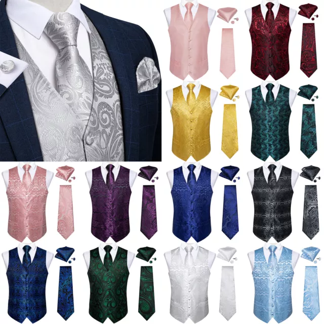Mens Formal Wedding Waistcoat Paisley Floral Suit Vest Slim Tuxedo Silk Tie Set
