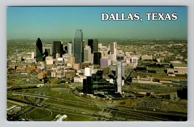 "Chrome Postcard Aerial View Dallas Texas Skyscrapers Reunion Tower"