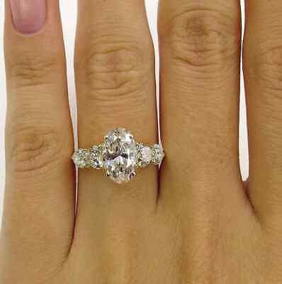 Lab-Created 3.10 Ct Oval Cut Diamond Prong Engagement Ring 14K White Gold Over