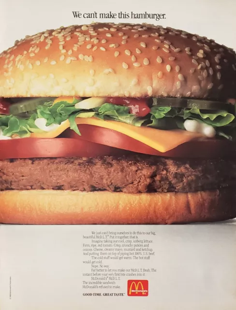 1988 McDonald's McDLT McD.L.T  Hamburgers Sandwiches 100% Beef Print Ad