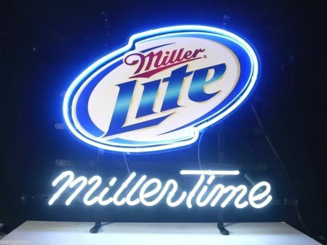 Miller Lite Beer Miller Time 20"x16" Neon Light Sign Lamp Bar Open Wall Decor