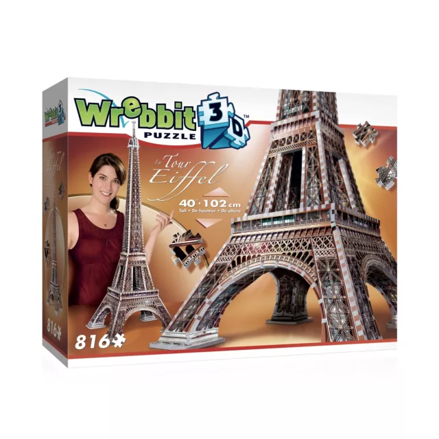 WREBBIT 3D Jigsaw Puzzle- Eiffel Tower Iconic Paris Landmark Building 816 Pieces