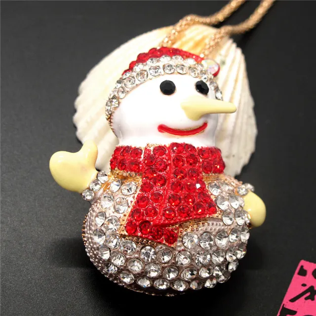 New  Rhinestone Red Cute Snowman Crystal Pendant Betsey Johnson Chain Necklace