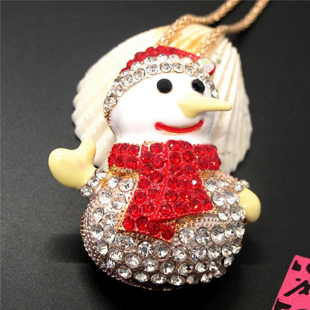 New  Rhinestone Red Cute Snowman Crystal Pendant Betsey Johnson Chain Necklace