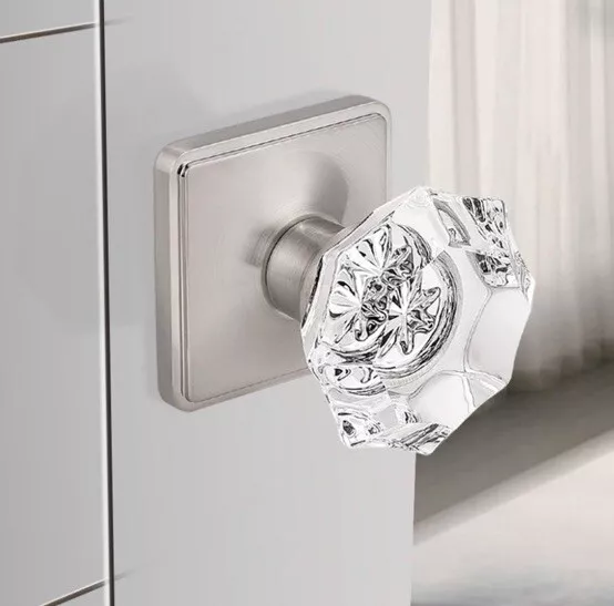 Brushed Nickel Diamond Shape Glass Door Knob Interior, Clear Crystal Passage