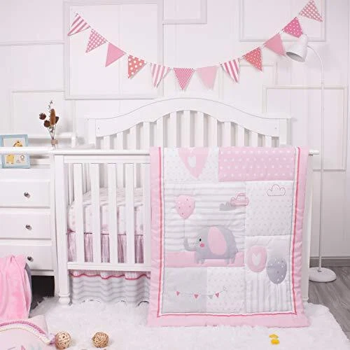 Baby Elephant Nursery Crib Bedding Set for Girls – Pink Elephant & Love