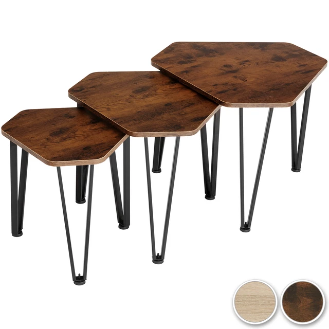 Amago Home Couchtisch 2er Set Achteckig - Industrie Design Mit Recycling Holz