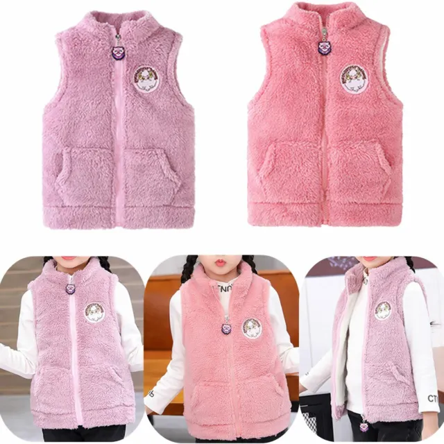 Kids Girls Soft Fleece Full-Zip Plush Vest Outerwear Lightweight Jacket Outwear