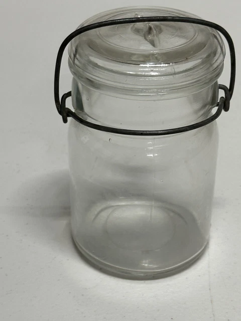 Antique Pint Canning Jar with Glass Lid & Wire